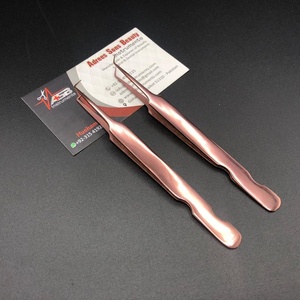 Pince à épiler d'extension de cils à poignée plate Logo personnalisé Or rose Acier inoxydable brillant Pointe pointue Volume Styles disponibles - Product Image 6