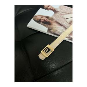 Beige Women's <b>Belt</b> with Gold Buckle and F Logo, Gold Women's <b>Belt</b>, <b>Trouser</b> <b>Belt</b>, Jacket <b>Belt</b> - Beige - Product Image 6