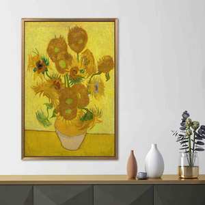 Lienzo artístico con estampado de girasoles: elegante reproducción del famoso póster de la mesa de Van Gogh, con marco dorado - Product Image 1