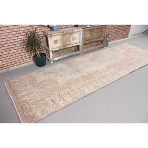 Tapis turc vintage, tapis de 3,6 x 11,2 pieds, tapis en laine gris rose camouflage - Product Image 4