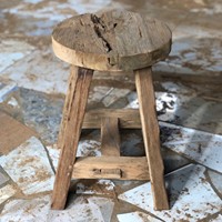 Tabouret en bois de teck recyclé écologique et durable, chaise en bois massif rustique fabriquée à la main pour une utilisation en intérieur/extérieur, entrée, parc
