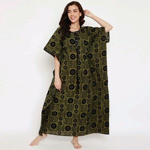 Fabricación Comfort Fit 100% Algodón Draw String Cintura Medias mangas Mehndi Dot Batik Hand Block Kaftan - Product Image 2