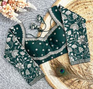 Blusa con zari, lentejuelas y bordado con hilo, blusa con cuello en V, diseño elegante estilo Sabyasachi, blusa con espalda descubierta. - Product Image 5