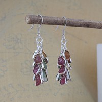 Pendientes de Clip de Lujo de Plata de Ley 925 Bañados en Oro con Turmalina Multicolor, Diseño de Racimo de Uvas, con Múltiples Gemas, Elegantes, Regalo para Fiestas