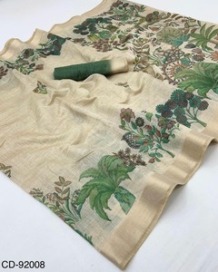 Sari de algodón Chanderi ligero con estampado floral elegante digital para todas las ocasiones - Product Image 1