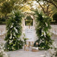 Arche de mariage artificielle blanche et verte, ensemble d'arrangements floraux en soie, panneau de bienvenue en verdure pour cérémonie et réception