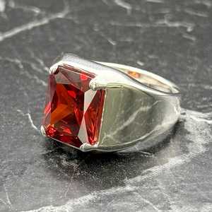 Elegant Ruby Red Signet <b>Ring</b> for <b>Men</b> Luxury Sterling <b>Silver</b> with Oval Cut Stone Minimalist Jewelry Gift for Husband - Product Image 1