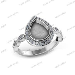 Bague de cocktail en argent sterling 925 avec sertissage en forme de poire 8x10 mm, sertie de CZ, idéale pour les cendres, la résine, le lait maternel, les bijoux DIY - Product Image 1