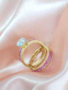 <b>Finger</b> <b>Rings</b> Set Women Classic Wedding <b>Rings</b> Jewelry Wholesale pink Diamond White Solitaire 3 Band Wedding Engagement <b>Ring</b> Set - Product Image 2