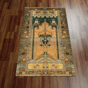 พรมลายวินเทจ, พรมสีเหลือง, พรมละหมาด, พรมของขวัญสำหรับชาวมุสลิม, พรมเนื้อนุ่มแบบไม่ถักทอ - Product Image 4