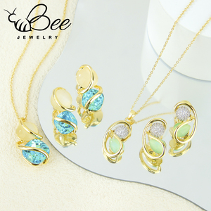 Hot Luxury Bright Zirconia Jewelry <b>Set</b> Premium Design <b>Gold</b> Color Irregular Eye Natural Stone Necklace <b>Earring</b> <b>Set</b> for Women - Product Image 6