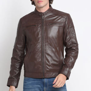 Chaqueta de Cuero Auténtico para Hombre, Marca de Diseño, con Bordado Personalizado, Cuello Alto, Cómoda y Suave - Product Image 2