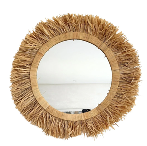 Espejo Redondo de Ratán de Diseño Bohemio Hecho a Mano, Ecológico, Duradero, Elaborado Artesanalmente con Fácil Instalación en los Mercados de Marrakech - Product Image 3