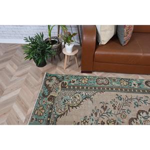Alfombra Turca Vintage, Alfombra Grande de 5.5x8.9 pies, Alfombra Marrón Azul con Plantas y Árboles - Product Image 3