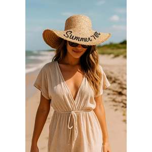 Sombrero de Paja Ancho con Bordado de Camello y Flecos, Protección Solar para Playa y Uso Diario HSR2112 - camel2112 - Product Image 3