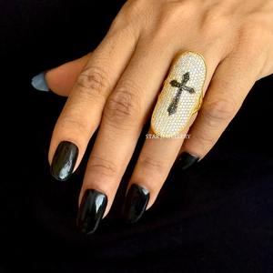 14K oro sólido Pave Set diamante natural único diseñador Cruz anillo. - Product Image 4