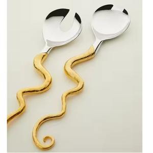 Mirrored steel Silverware Flatware Silver Plated Thick <b>Spoon</b> & Fork <b>Salad</b> Server - Product Image 5