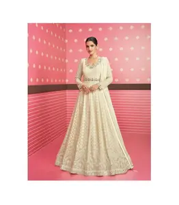 出口品质设计师优雅风格婚礼印度服装重型人造乔其纱阿纳卡利套装套装搭配杜帕塔