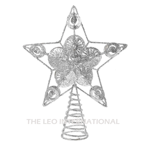 Fer métal doré paillettes étoile Topper 10X1.5X12 pouces forme creuse dernière décoration d'arbre de Noël avec ornement de boule de Noël - Product Image 3