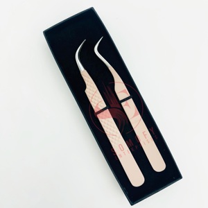 Pinzas de pestañas de acero inoxidable con agarre de diamante de etiqueta privada, pinzas de pestañas de volumen de aislamiento de punta de fibra de tijera mate desnuda - Product Image 1