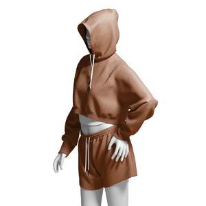 2026 Winter Sportswear <b>Cropped</b> <b>Top</b> Hoodie <b>and</b> <b>Shorts</b> Set for Women Casual Outdoor Zippered Stand-up Collar Two Piece Sets - Product Image 3