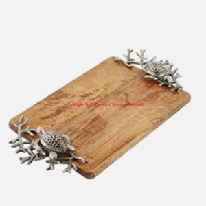 ถาดไม้เสิร์ฟอาหารขนาดใหญ่พร้อมที่จับโลหะสีโรสโกลด์ - Product Image 5