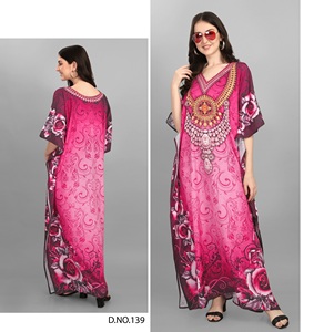Kaftan <b>Dress</b> Latest Exclusive Export Quality Printed Kaftan Polyester Crepe Women Free Size Stone Work Beachwear Collection - Product Image 1