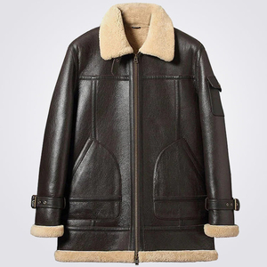 Premium Quality Breathable Winter Mens Brown <b>Sheepskin</b> Shearling Long Coat Leather Coats High Quality Fur <b>Jacket</b> for man - Product Image 5