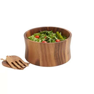 Ensemble de bols en bois d'acacia durables de haute qualité pour salade et nourriture personnalisé en vrac en gros avec cuillères ustensiles de cuisine de couleur naturelle - Product Image 3