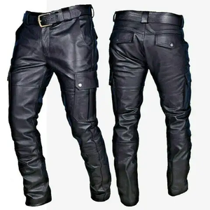 Pantalones de Moto Unisex de Cuero, Cintura Elástica, Ecológicos, Transpirables, Resistentes al Viento, Equipo de Protección para Motocicleta, Bordado - Product Image 1