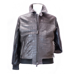 Veste de moto en cuir classique rétro de couleur bleue personnalisée veste de course en cuir de pilote de bombardier en crocodile pour hommes - Product Image 3