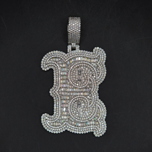 Pendentif à breloques Hip Hop unisexe en or blanc 10kt rond et taille baguette diamants de laboratoire cloutés bijoux fins - Product Image 4