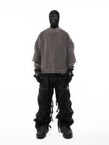 Custom <b>Sweatshirt</b> Distressed Double Sleeve Oversize <b>Vintage</b> Crewneck Acid Washed Out Hoody jumper Sweater For Unisex <b>Sweatshirts</b> - Product Image 5