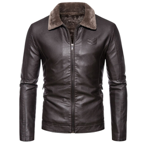 แจ็กเก็ตแฟชั่นสำหรับฤดูหนาวของผู้ชายหนังเทียมปกผ้าใบหนาให้ความอบอุ่นสำหรับมอเตอร์ไซค์ - Product Image 2