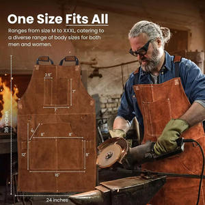 Genuine <b>Leather</b> Canvas <b>Apron</b> Premium Quality Welding Protective Gear Brown Heat Spark Resistant Heavy Duty Barbeque Unisex Snap - Product Image 5