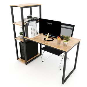 UBAN FD68038 <b>Computer</b> <b>Desk</b> with Bookshelf 134x60x132cm Solid Wood Laptop Table Simple Design Gaming <b>Desk</b> for Hotel Use - Product Image 3