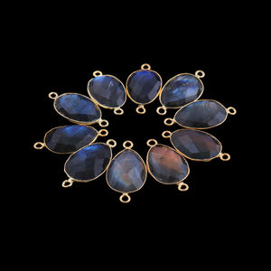 ตัวเชื่อมต่อแบบ DIY ทรงไข่ลาบราดอไรต์ดูฉูดฉาดเป็นธรรมชาติตัวเชื่อมต่อแบบมีฝาปิดสองชั้นชุบทองทองเหลือง - Product Image 3