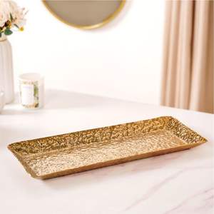 Plateau en métal vert émeraude fait à la main avec un motif radial en forme de soleil, plateau de centre de table de luxe pour le salon et la décoration d'hôtel - Product Image 3