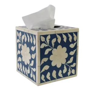 Boîte à serviettes en incrustation d'os naturel imperméable à l'eau porte-mouchoirs en bois en résine décorative pour la décoration de table à la maison en Inde - Product Image 1
