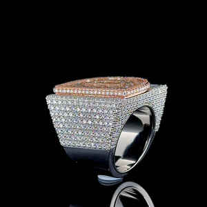 9.00Ct Hip Hop VVS Moissanite Oro blanco Redondo y corte Baguette Diamante Iced Out Anillo de bodas Hombres Plata de Ley 925 - Product Image 2