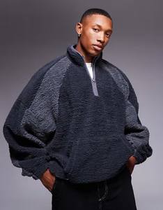 Sudadera con capucha de diseño personalizado de piel sintética con media cremallera pulóver Sherpa polar cálido de gran tamaño Tops 100% algodón sudadera térmica hombro caído - Product Image 5