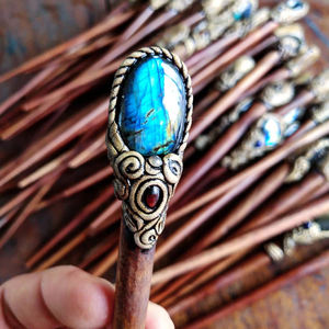 Palillos para el cabello de arcilla polimérica de labradorita de Fuego Azul con acetato, accesorios para el cabello de cristal curativo de labradorita de moda, piedras preciosas sueltas - Product Image 3