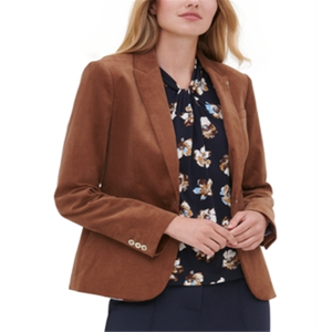 Blazer Monopetto in Velluto a Coste Marrone Tommy Hilfiger Taglia 0 Lungo con Ricamo e Decorazioni Tessute - Product Image 1