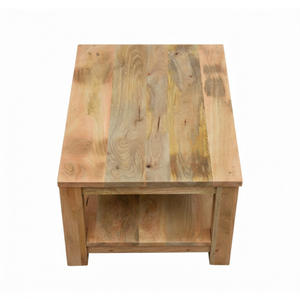 Mesa de Centro de Madera de Mango Sólida con Diseño Antiguo Minimalista, Altura Ajustable, Móvil, Multifuncional, Fácil de Montar - Product Image 2
