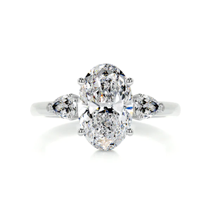Anillo de Compromiso con Diamante Cultivado en Laboratorio de Corte Ovalado de 3.38 Ct, Tres Piedras, Oro Blanco de 14K, Estilo Bohemio, Certificado IGI, Regalo de Aniversario para - Product Image 1