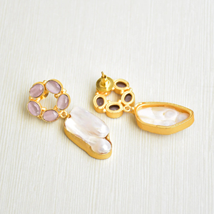Bulk Brass <b>Hoop</b> <b>Earrings</b> Natural Pearl Natural Semi Precious Stone Satin Brass Finish Unique Designer Pattern High Quality - Product Image 6