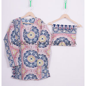 Women's 100% Cotton Paisley Digital Printed V-neck Loungewear Sets Two-Piece <b>Button</b>-Top Pajama Pant Plus Size for Winter Summer - Product Image 6