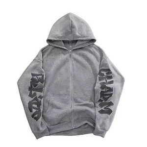 Hoodie unisexe à fermeture éclair, coupe classique, design personnalisé, impression 3D en mousse gonflée, fermeture éclair délavée, 100% coton molletonné/french terry - Product Image 5