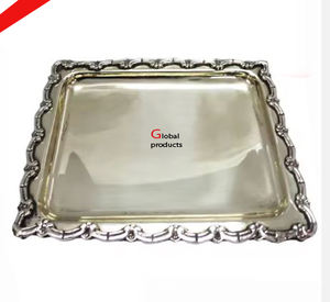 Bandeja de servicio de acero inoxidable de metal con acabado plateado de aspecto moderno para restaurante y bar de hotel - Product Image 2