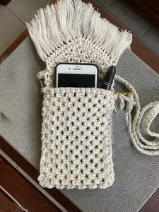 Venta caliente hecho a mano macramé Cross Body Bag para mujeres Sling Mobile Pouch con cierre de cubierta para niñas - Product Image 2